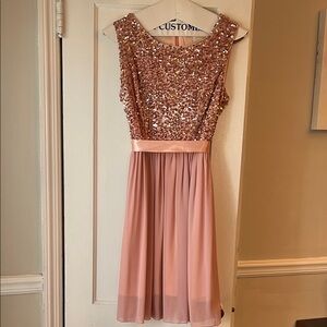Sequin Bodice Chiffon Skirt Cocktail Dress - Rose Pink